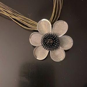 Brown jute necklace with flower pendant